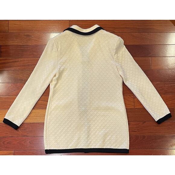 St. John Collection By Marie Gray Vintage Zip Cardigan Jacket Cream Black Sz 6 - Picture 2 of 3